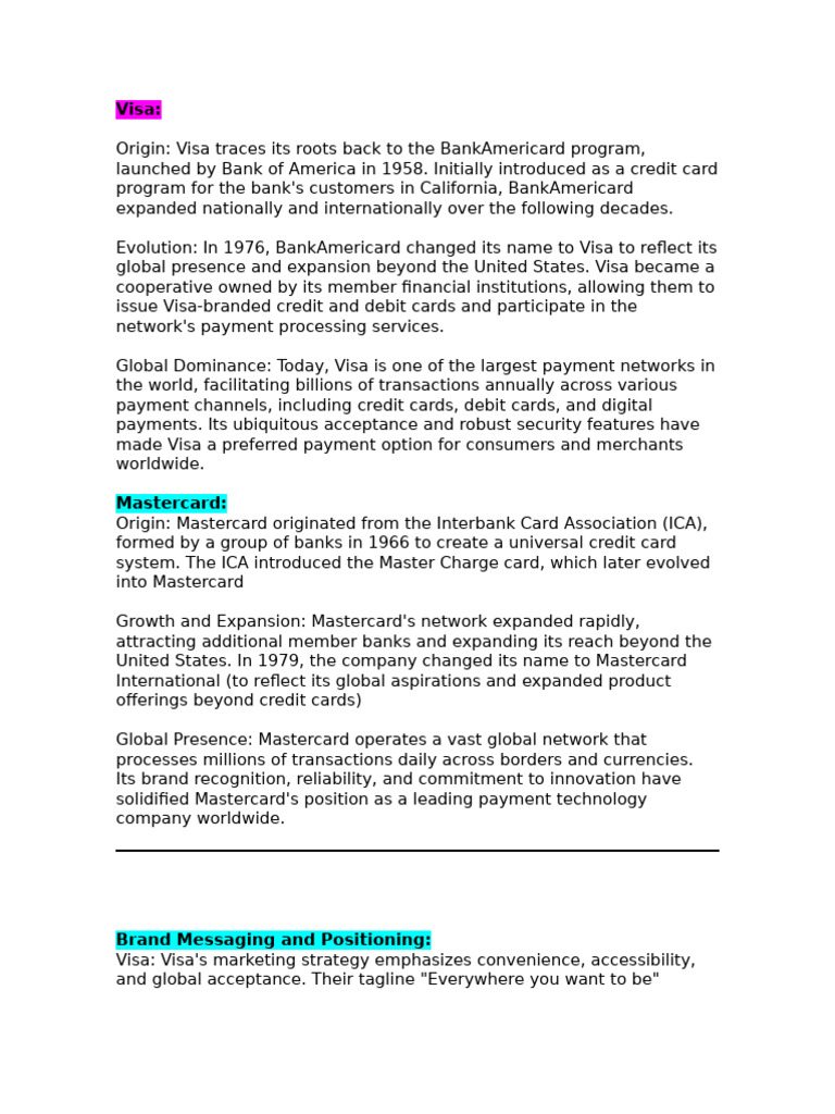Marketing Visa - Mastercard | PDF | Visa Inc. | Master Card