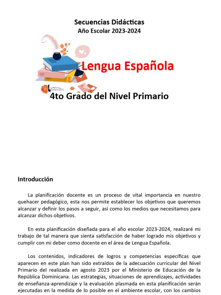 Planificación de Lengua 4to Grado 2023-2024 | PDF | Evaluación ...