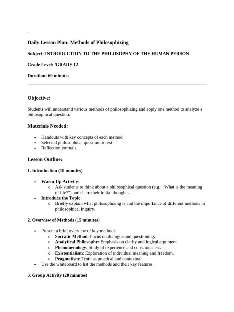 Methods of Philosophizing Lesson Plan | PDF | Contemporary Philosophy ...