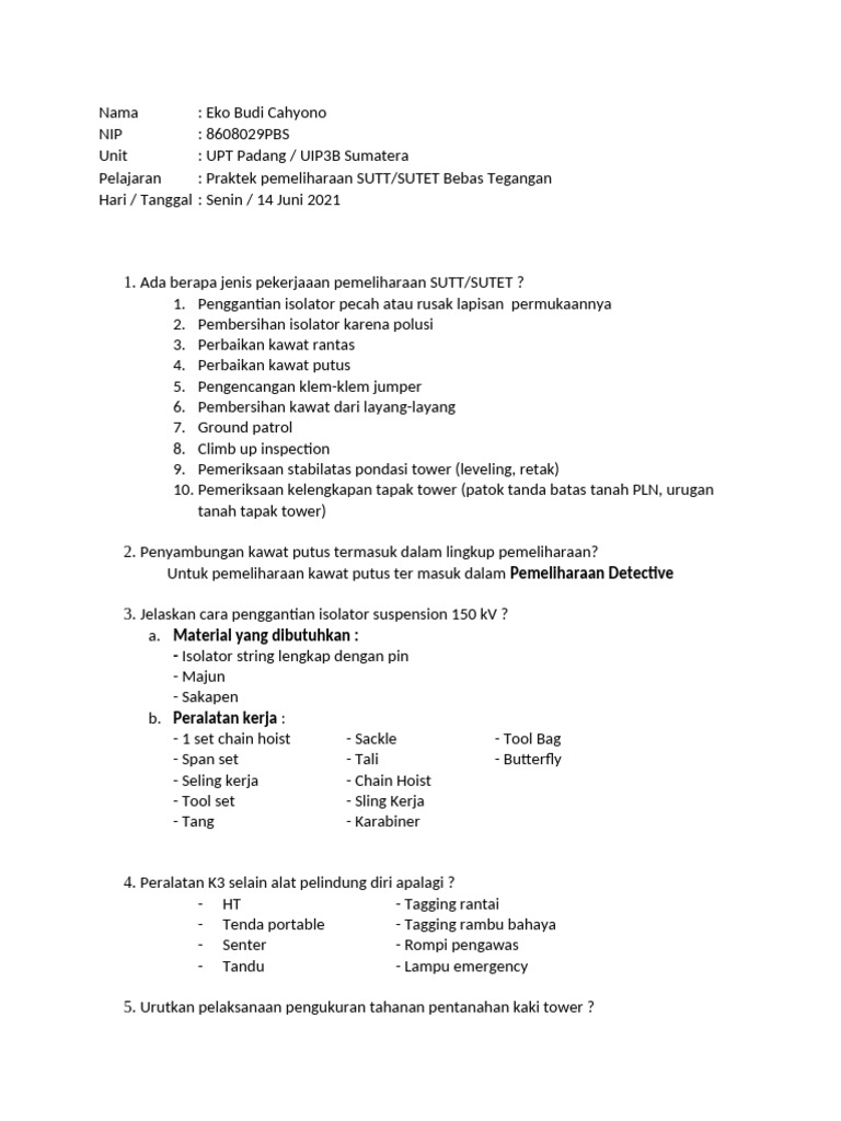 Pemeliharaan SUTT/SUTET: Prosedur dan Peralatan | PDF | Teknologi ...