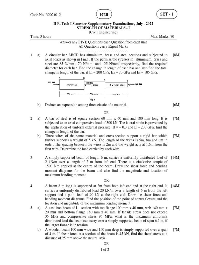 Strength of Materials Exam Questions | PDF | Bending | Beam (Structure)