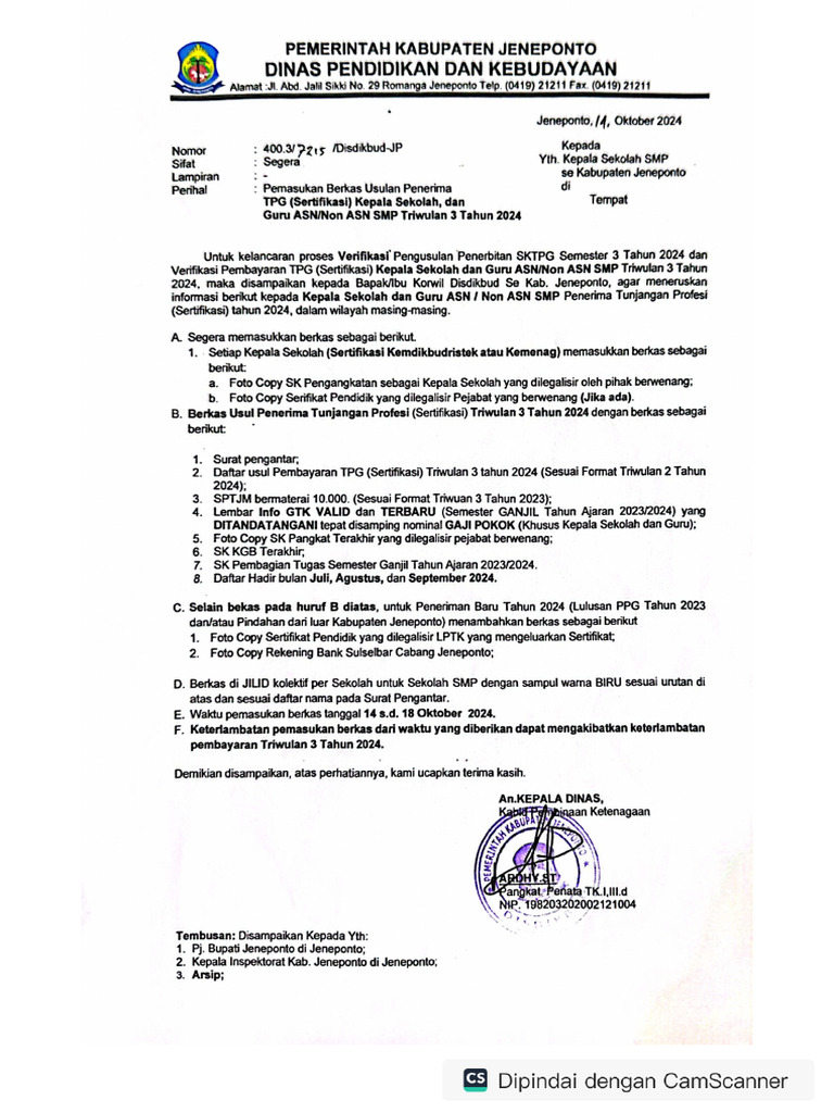 Rincian TPG Triwulan 3 Non ASN dan PPPK Tahap 1, 2, 3 dengan Potongan