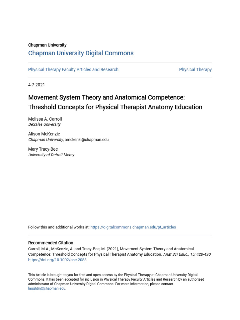 Movement System Theory and Anatomical Competence - Threshold Conce ...