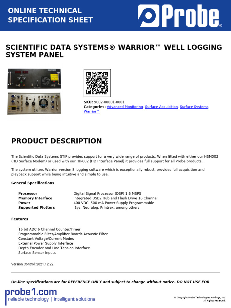 Scientific Data Systems Warrior Well Logging System Panel Pdf