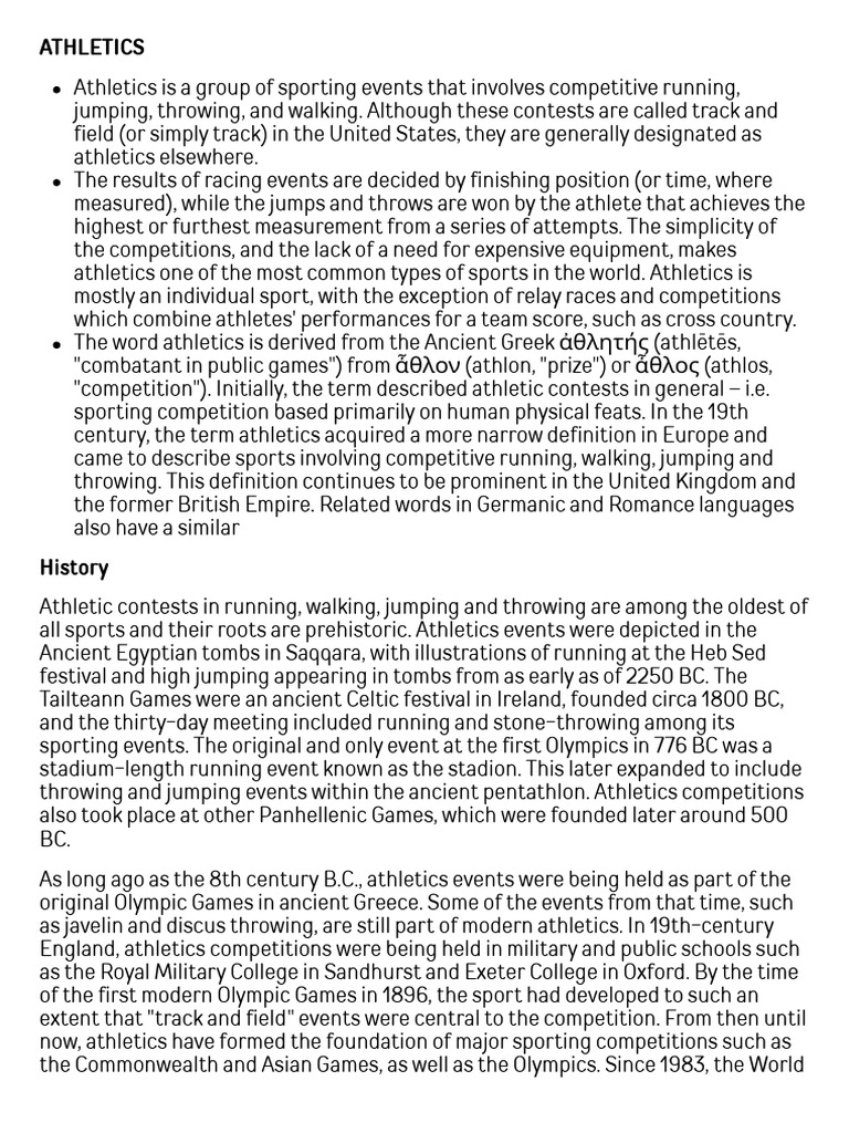 History and Overview of Athletics | PDF | Track And Field | Sport Of ...