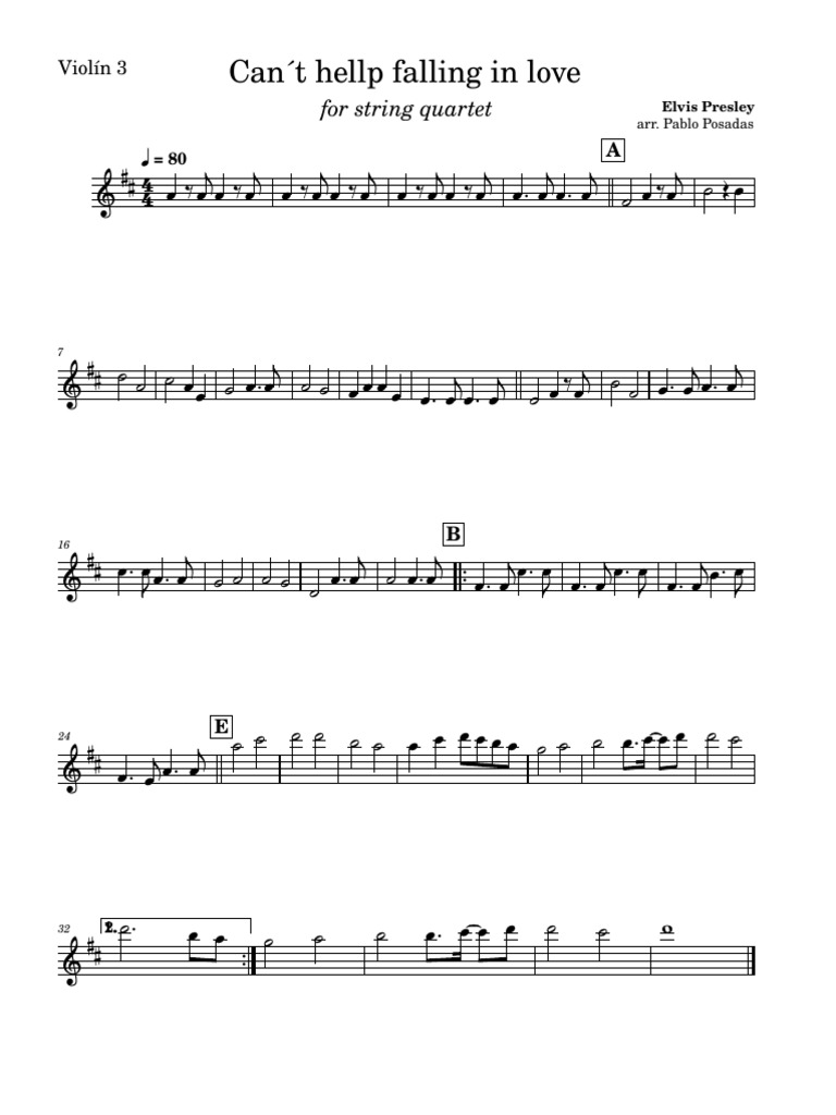 Cant Help Falling in Love (For String Quartet) - Elvis Presley-Violín ...
