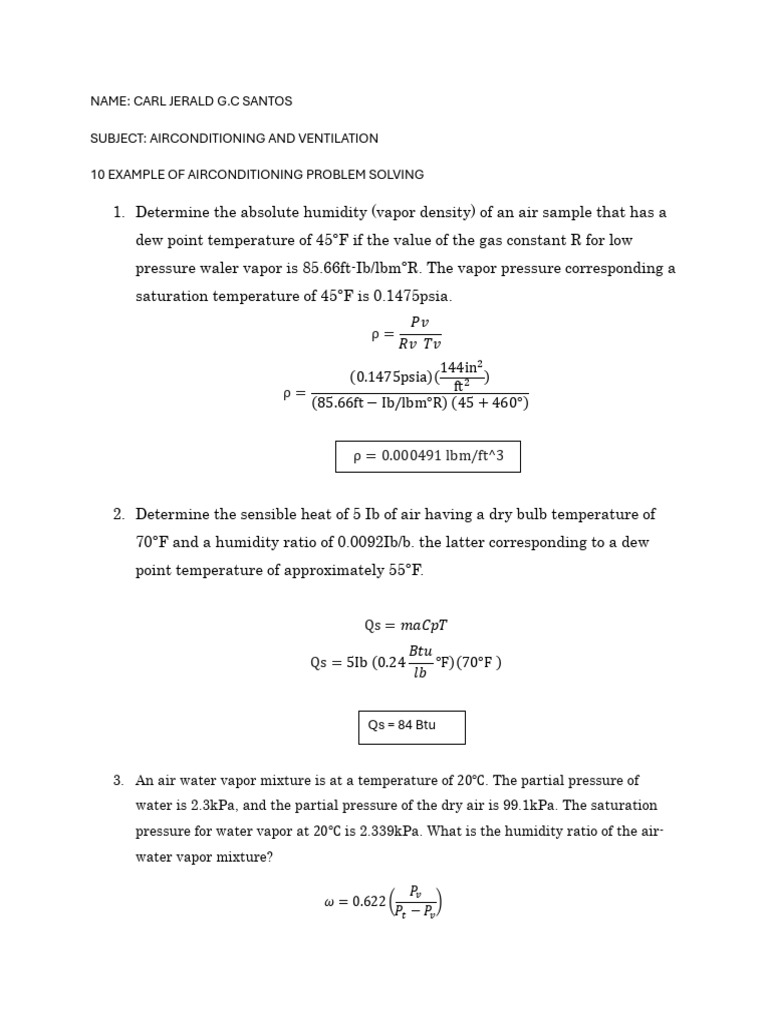 Air Conditioning Problem Solving Examples | PDF | Humidity | Physical ...