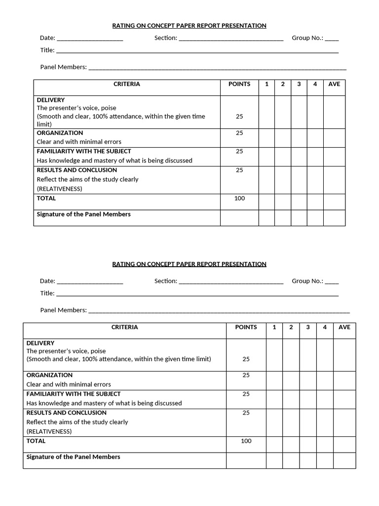 Concept Paper Presentation Rating Guide | PDF | Career & Growth | Art