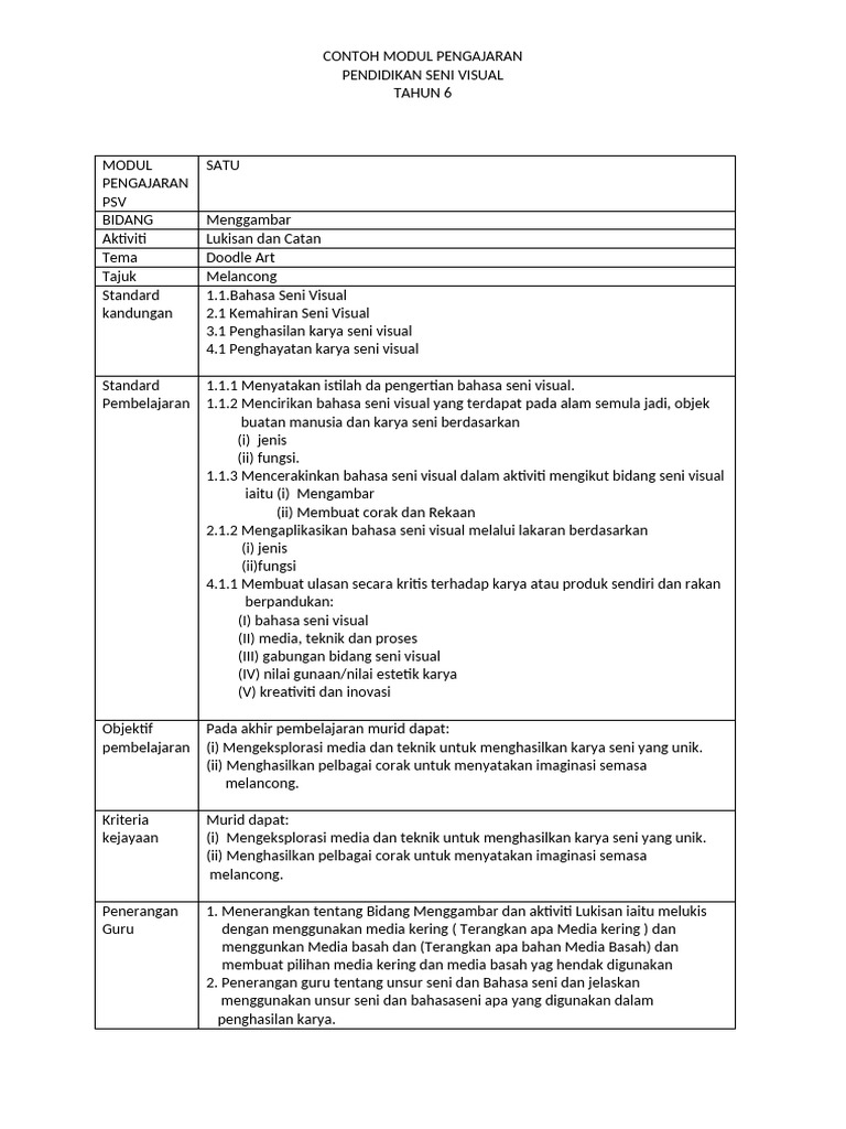 Modul Pengajaran Seni Visual Tahun 6 | PDF | Kajian Bahasa Asing | Seni