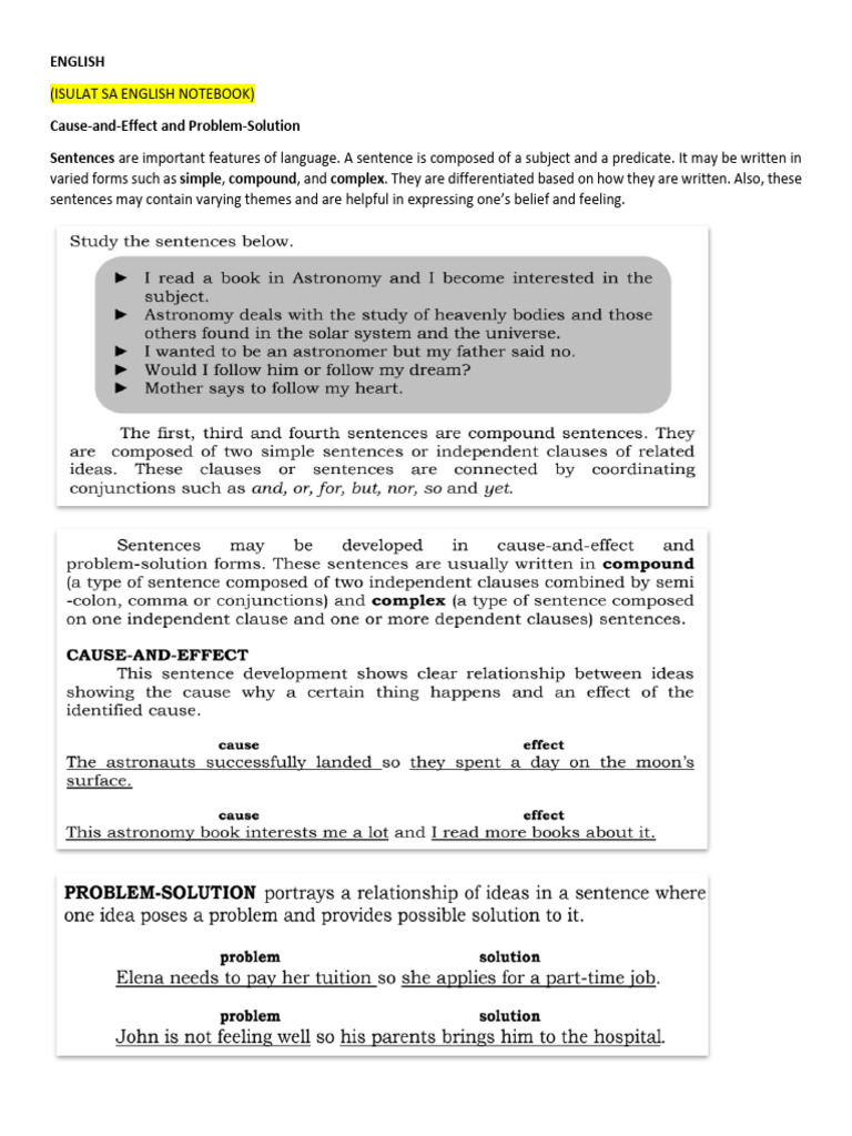 Cause-and-Effect & Problem-Solution Sentences | PDF