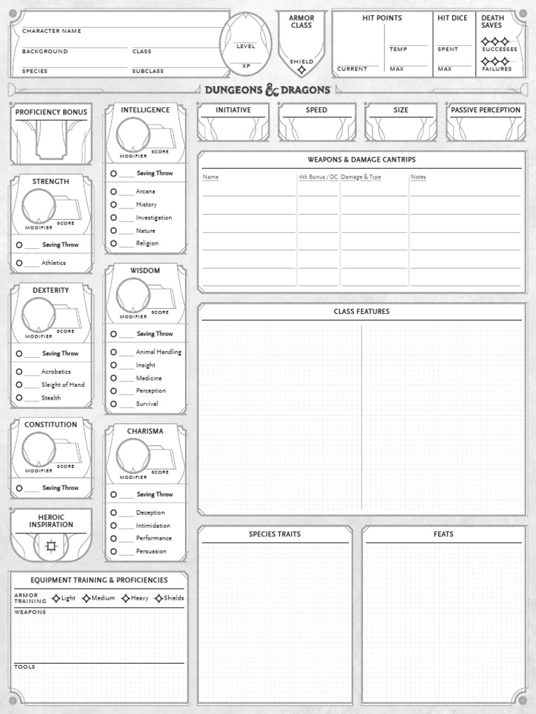 DnD 2024 CharacterSheet Fillable PDF Gaming Tabletop Games
