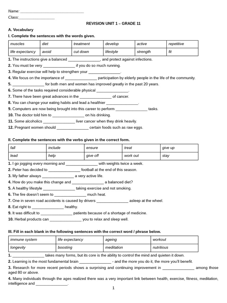 Grade 11 Unit 1 Revision Guide | PDF | Foot | Yoga