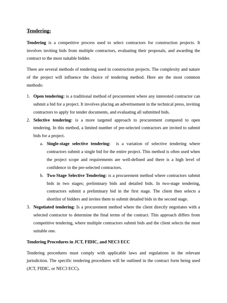 Understanding Tendering Methods in Construction | PDF | Business ...