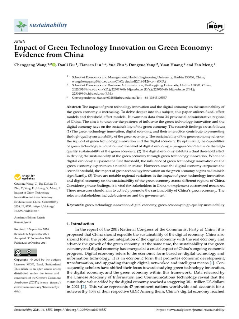 Impact of Green Technology Innovation On Green Eco | PDF ...