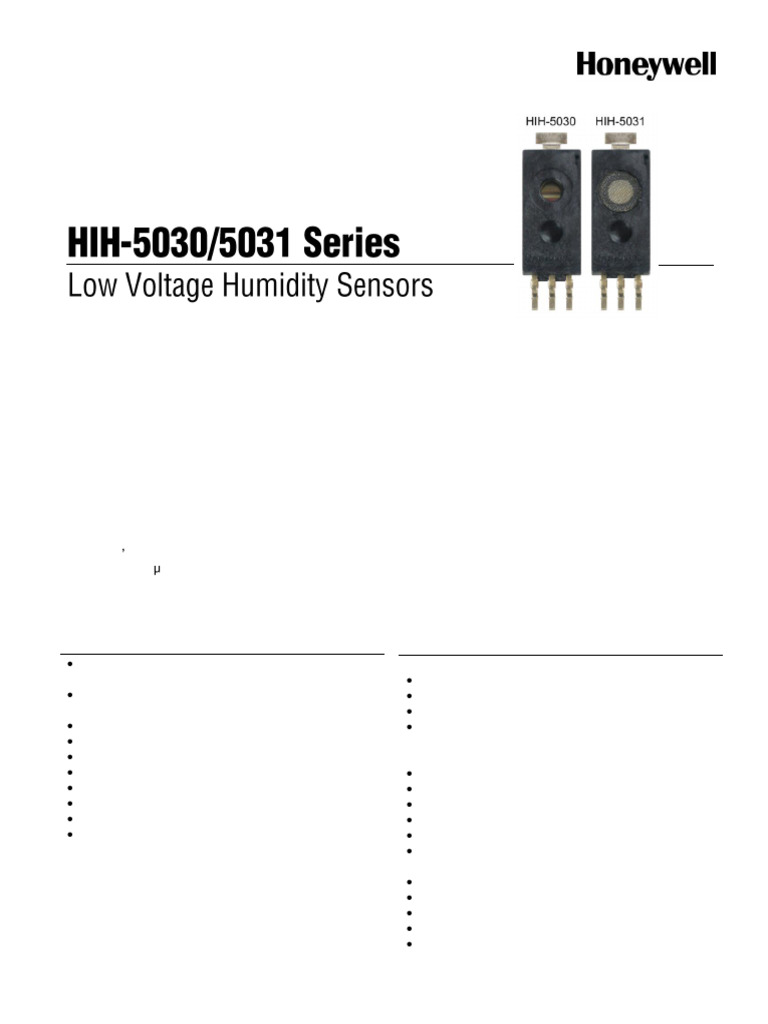 HIH-5030/5031 Humidity Sensor Datasheet | PDF | Sensor | Humidity
