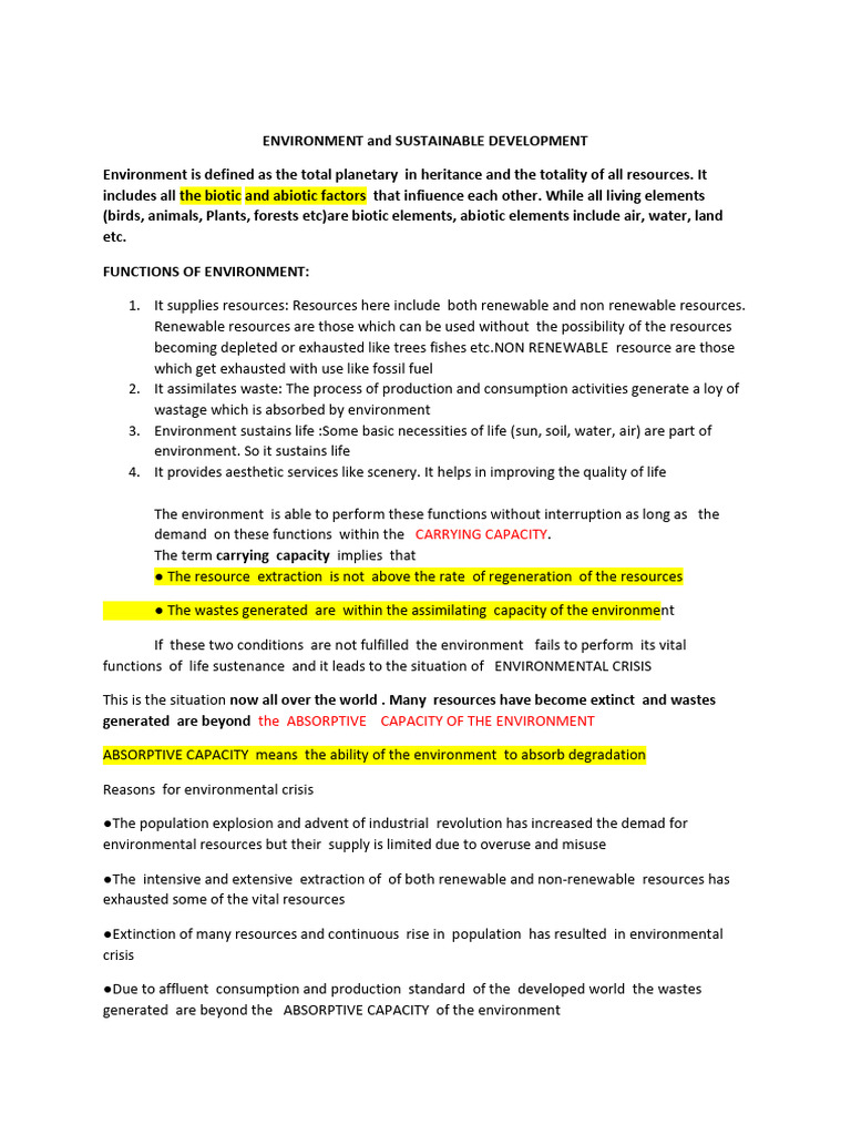 ENVIRONMENT and SUSTAINABLE DEVELOPMENT | PDF | Ozone Depletion ...