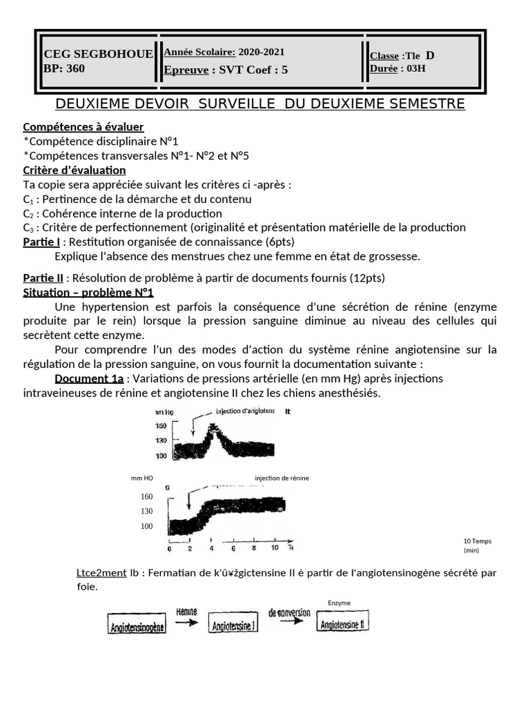 Devoir de SVT : Évaluation Semestrielle | PDF | Respiration | Fleurs