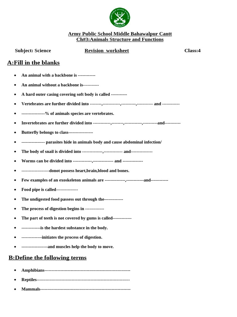 Science Chapter 3 Worksheet | PDF | Tooth | Skeleton