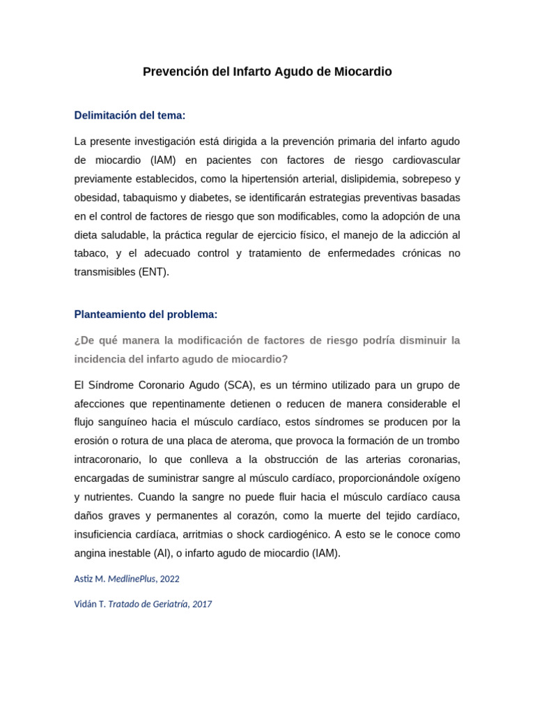 Prevención Del Infarto Agudo de Miocardio Trabajo | PDF | Infarto de ...