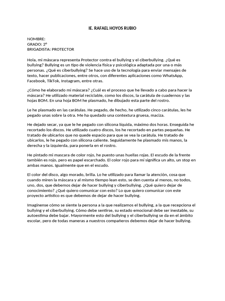Significado de la máscara contra el bullying | PDF