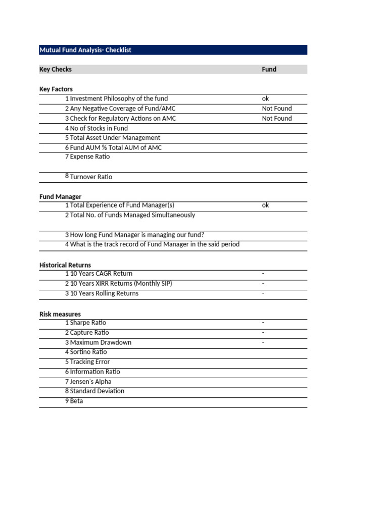 TVS - Mutual Fund Checklist | PDF | Investment Management | Risk