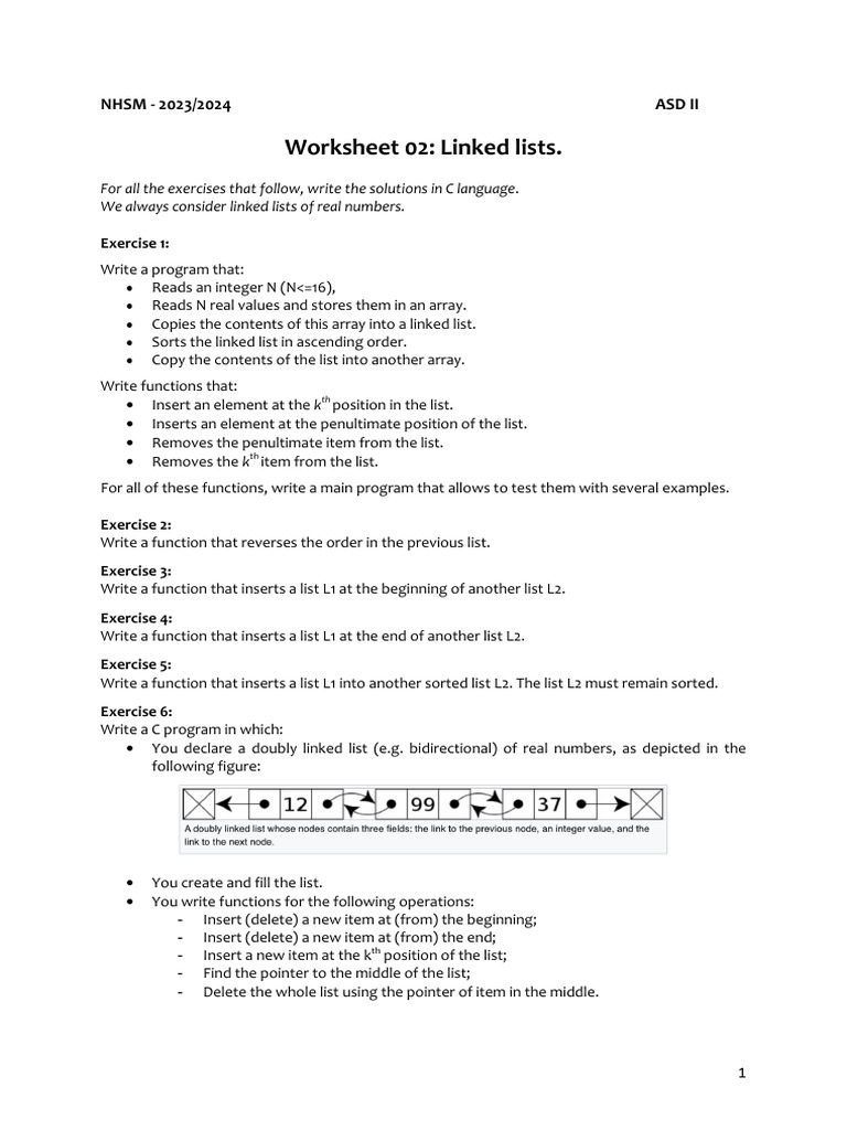 C Programming: Linked Lists Exercises | PDF | Teaching Methods & Materials