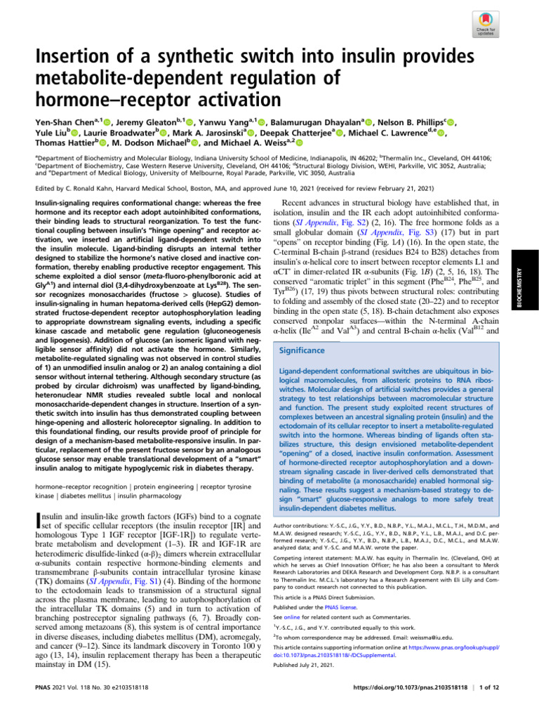 Chen Et Al 2021 Insertion of A Synthetic Switch Into Insulin Provides ...