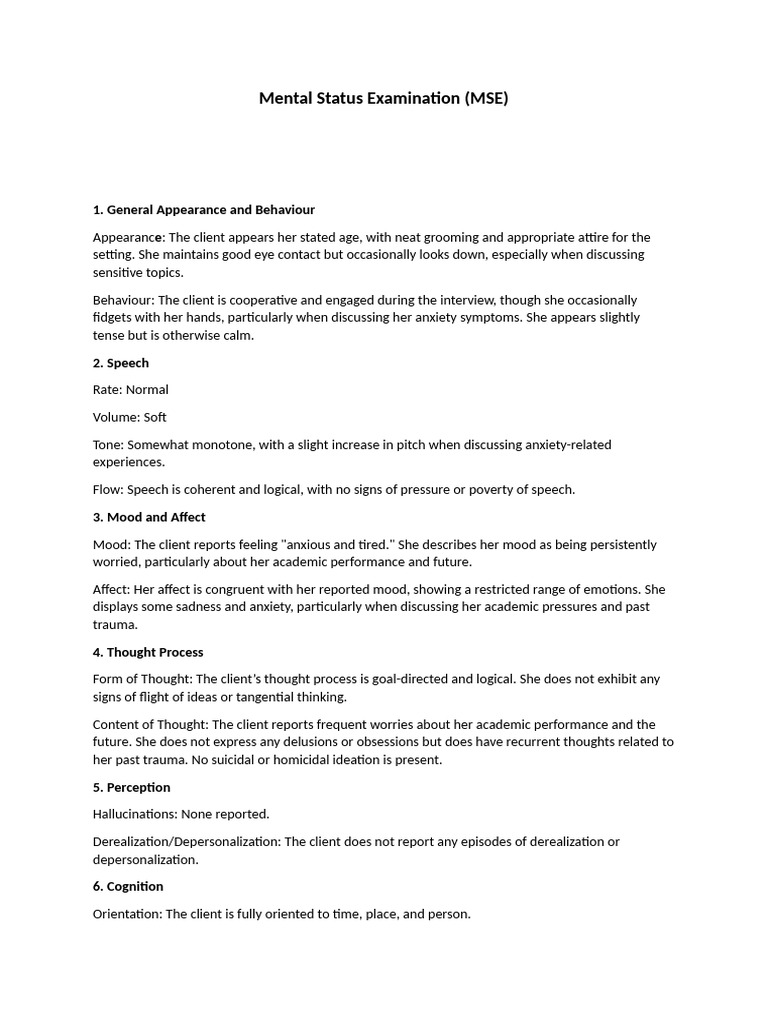 Mental Status Examination | PDF | Cognition | Cognitive Science