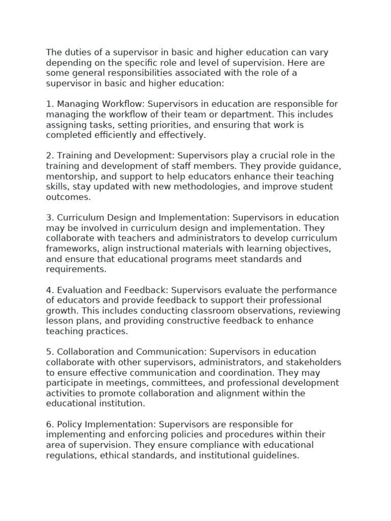 Supervisor Roles in Education | PDF | Teachers | Curriculum