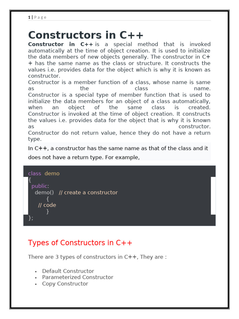 C++ Constructors: Types and Examples | PDF | Constructor (Object ...