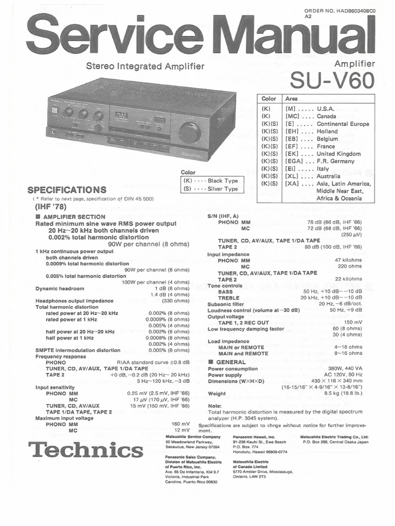 Technics SU-V60 Amplifier Service Manual | PDF | Amplifier