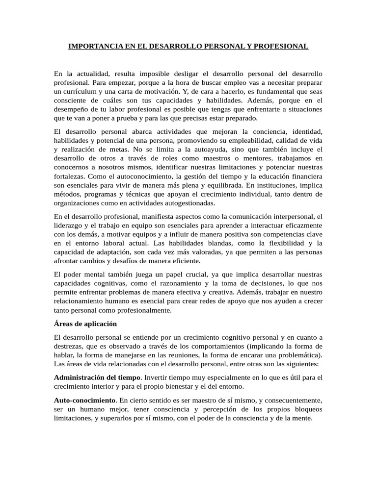 Importancia en El Desarrollo Personal y Profesional | PDF | Desarrollo ...
