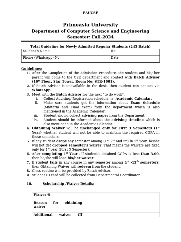 Batch 243 Admission Guidelines | PDF | Academic Term