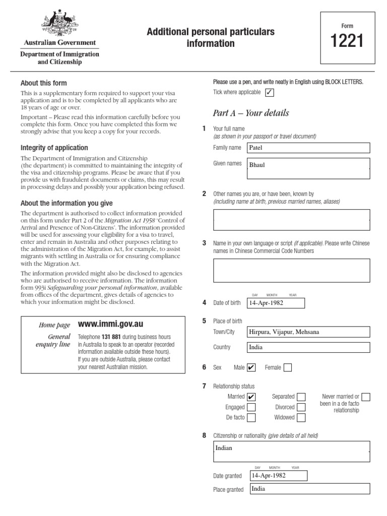 form 1221 Travel Visa Passport