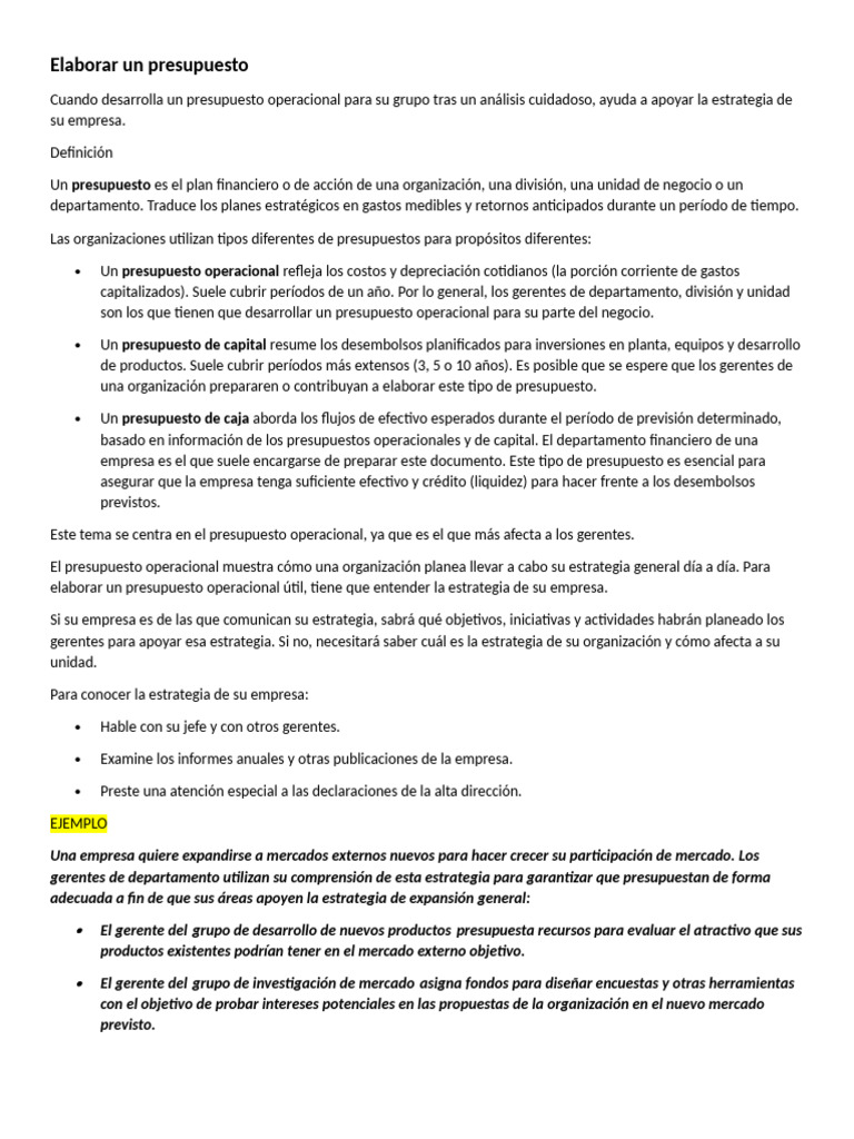 Guía para elaborar un presupuesto operacional | PDF | Presupuesto ...