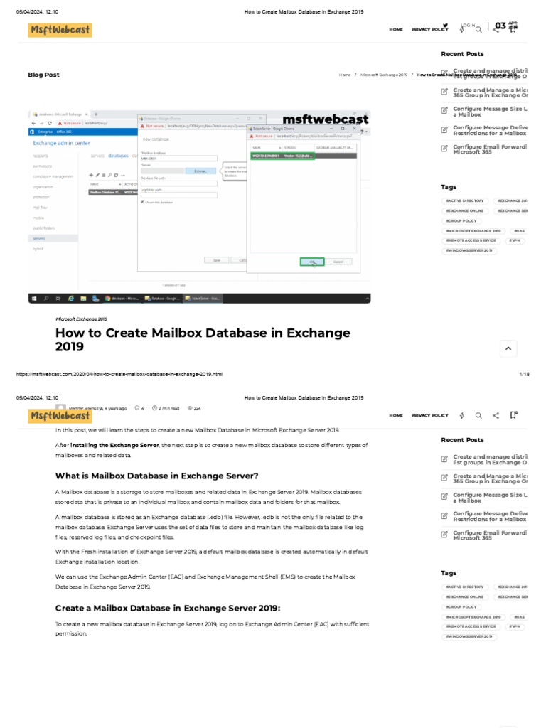 Creating Mailbox Database in Exchange 2019 | PDF | Microsoft Exchange ...