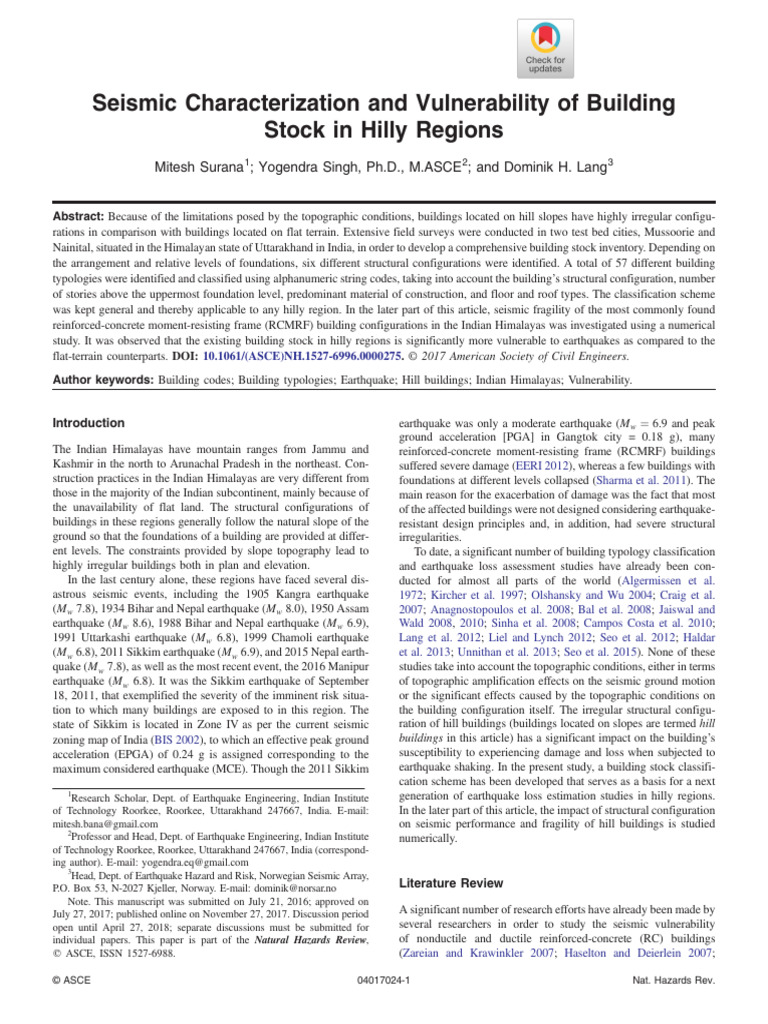 Seismic Vulnerability of Hilly Buildings | PDF | Earthquakes | Solid ...