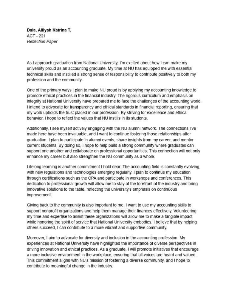 Nationalian Reflection Paper PDF Lifelong Learning Business