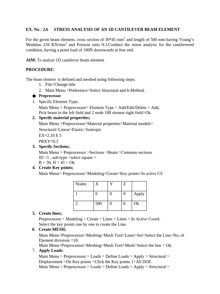 Exp 2 Stress Analysis of An 1d Cantilever Beam | PDF | Beam (Structure ...