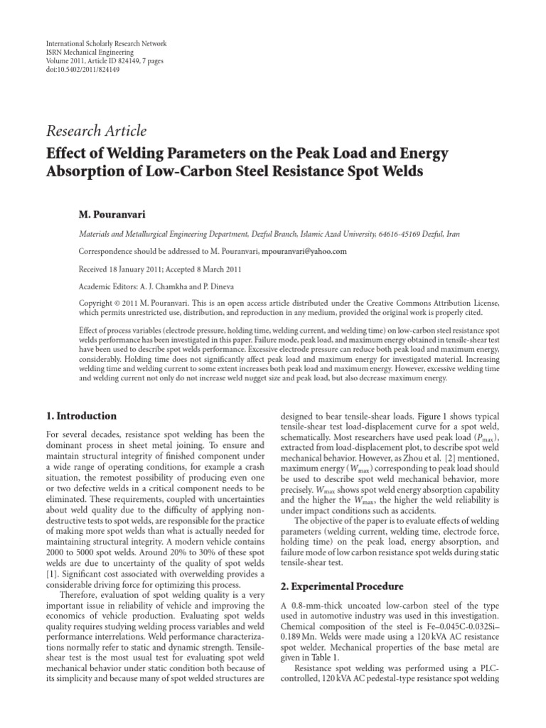Effect of Welding Parameters On The Peak Load and | PDF | Welding ...