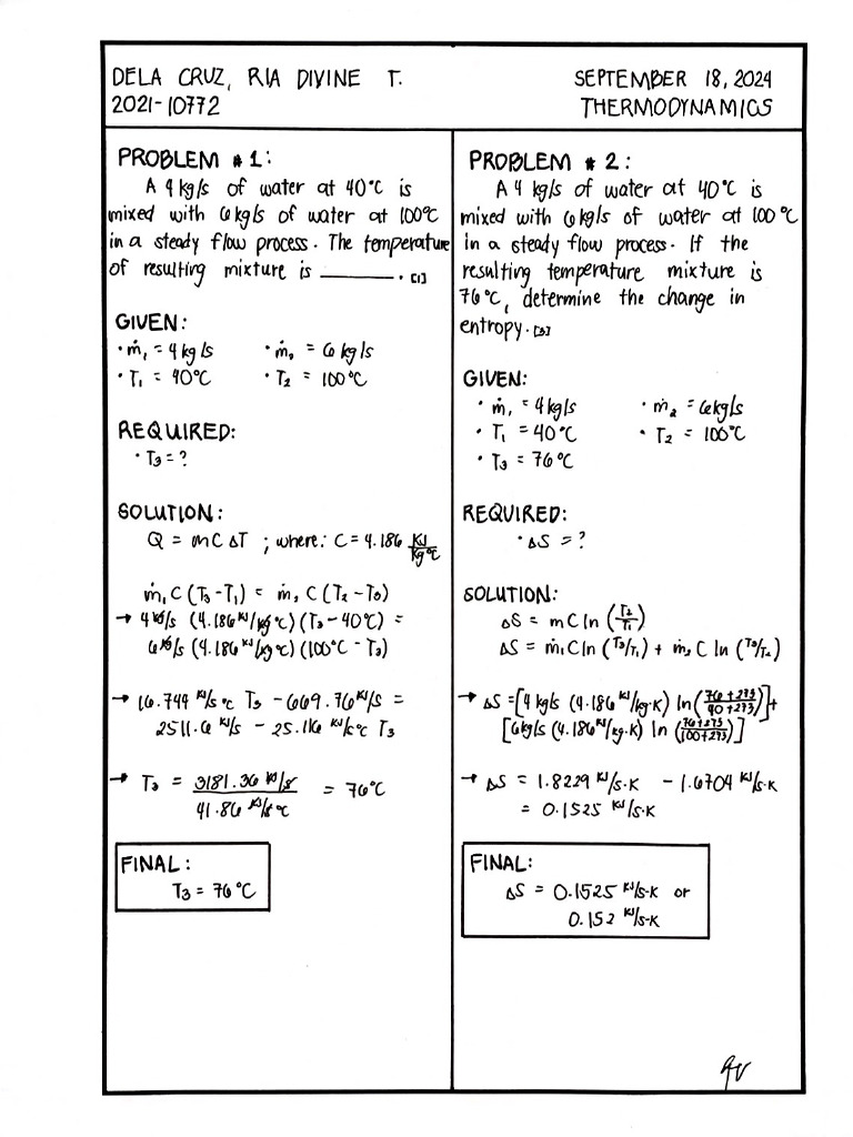 Dela Cruz Ria - Pset 1 - Thermodynamics | PDF