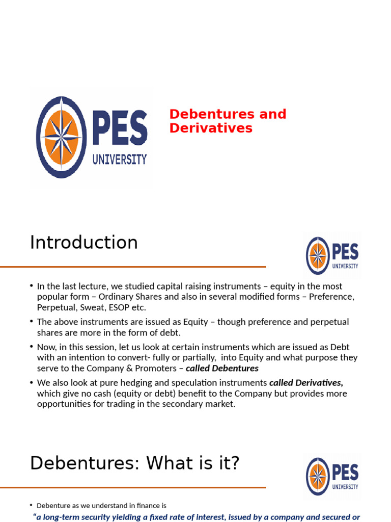 Debentures And Derivatives Pdf Futures Contract Option Finance