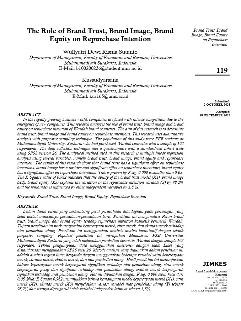 Brand Trust and Image Impact on Repurchase | PDF | Coefficient Of ...