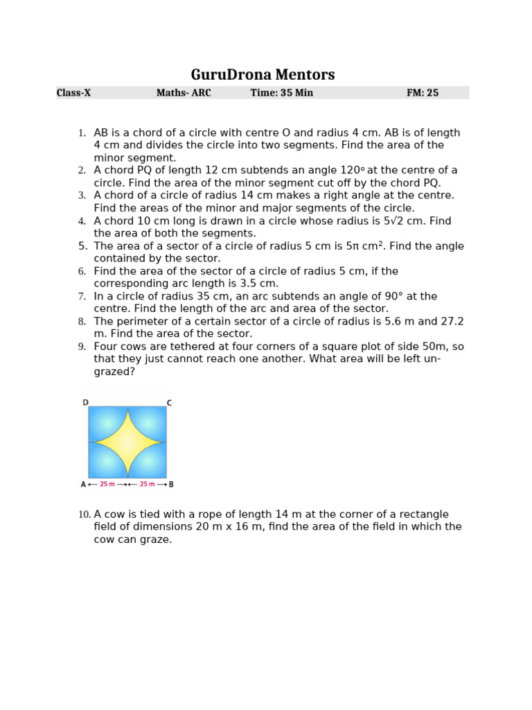 Class 10th Area Related To Circle | PDF