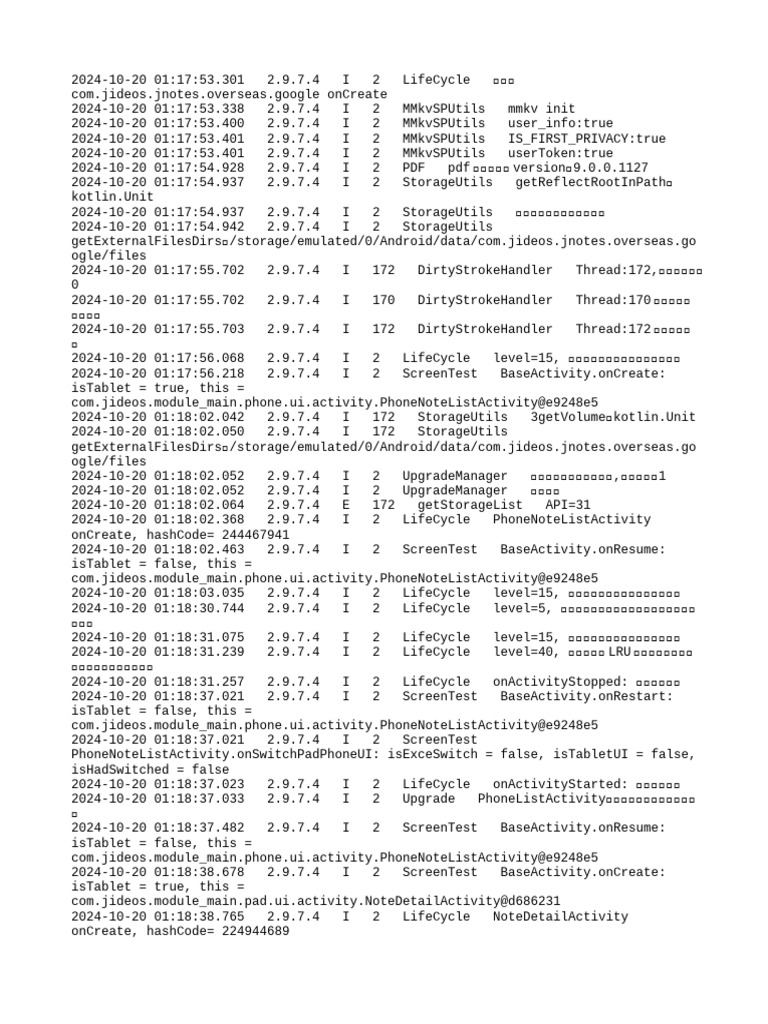 App Lifecycle and Storage Logs | PDF | Software | Computer Programming