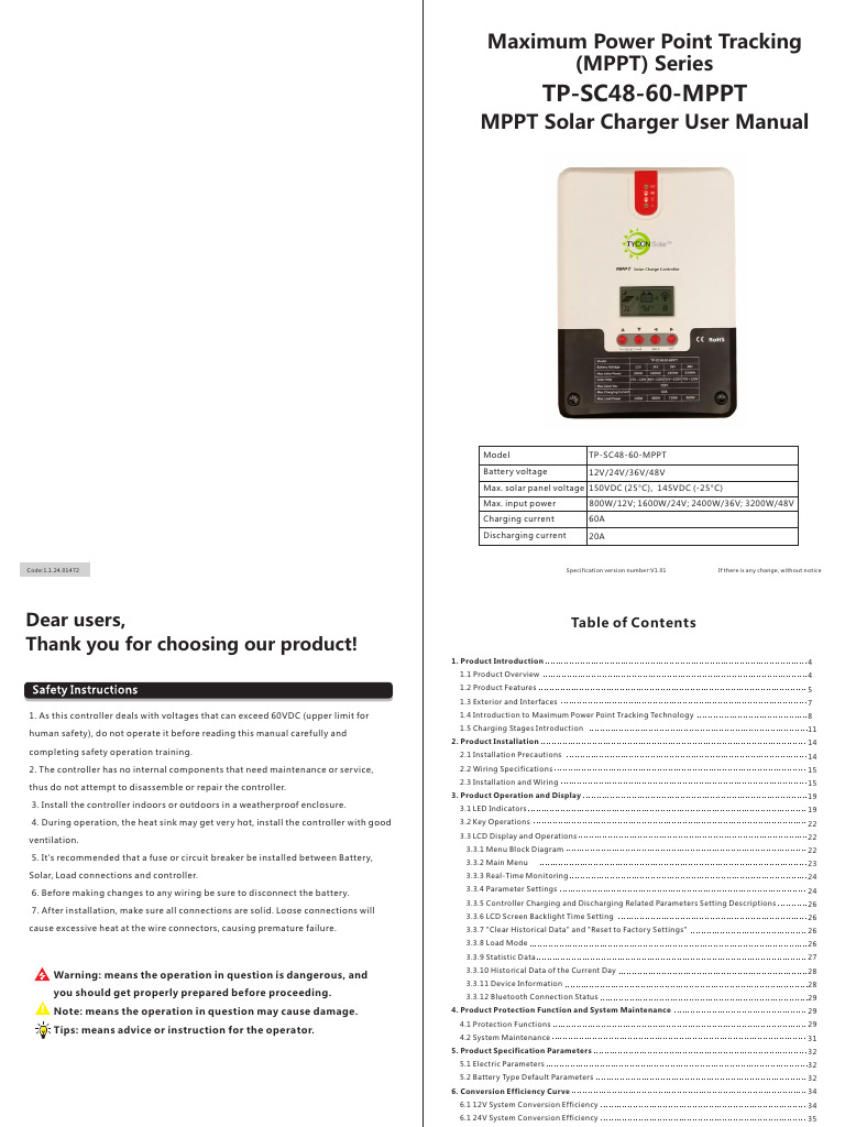 ML4860 MPPT Solar Charger Manual | PDF | Solar Panel | Battery Charger
