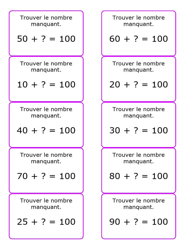 Exercices de compléments à 10, 100, 1000 | PDF