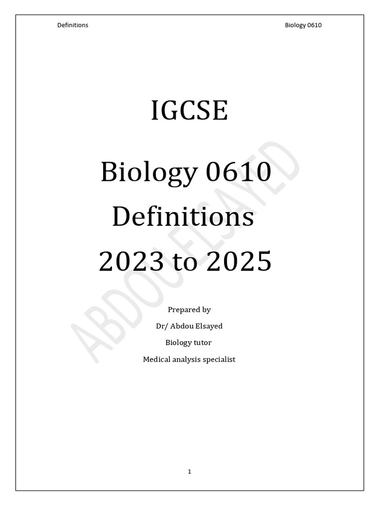 IGCSE Biology 0610 Definitions Guide | PDF | Digestion | Genotype