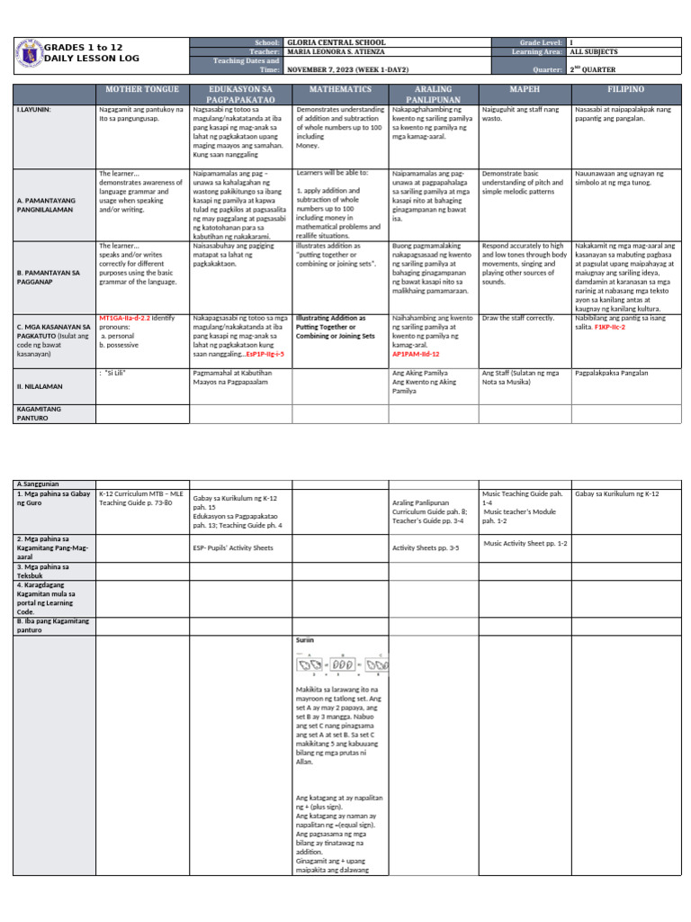 DLL - All Subjects 1 - Q2 - W1 - D2 | PDF