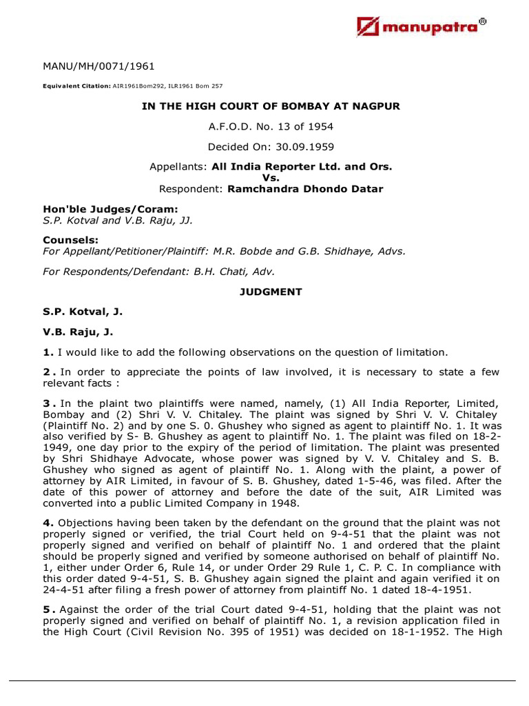 Bombay High Court Judgment on Limitation | PDF | Lawsuit | Pleading